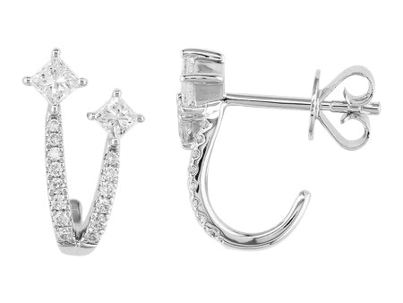 14K White Gold Princess Cut Diamond Half Hoop Earrings