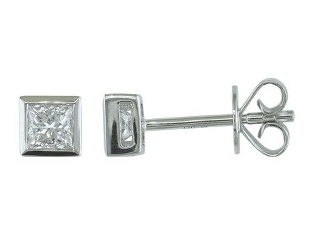 14K White Gold Princess Cut Diamond Stud Earrings