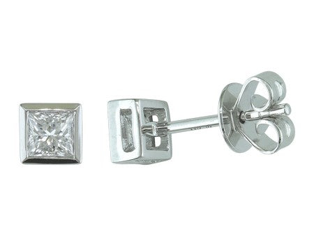 14K White Gold Princess Cut Diamond Stud Earrings
