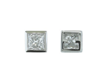 14K White Gold Princess Cut Diamond Stud Earrings
