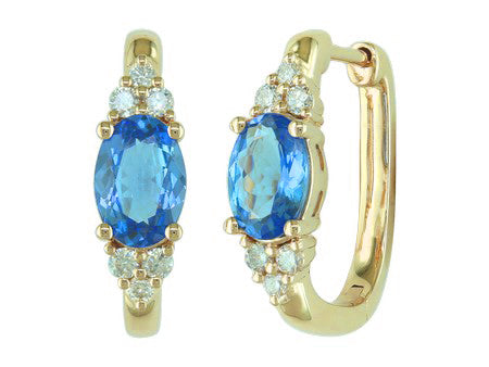 18K Yellow Gold Oval Cut Tanzanite Diamond Hoop Earrings