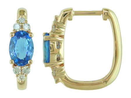 18K Yellow Gold Oval Cut Tanzanite Diamond Hoop Earrings