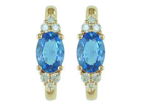 18K Yellow Gold Oval Cut Tanzanite Diamond Hoop Earrings