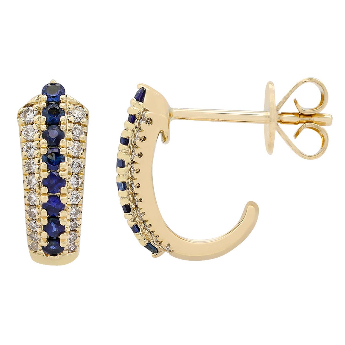 14K Gold Sapphire and Diamond Half Hoop Earrings for Women