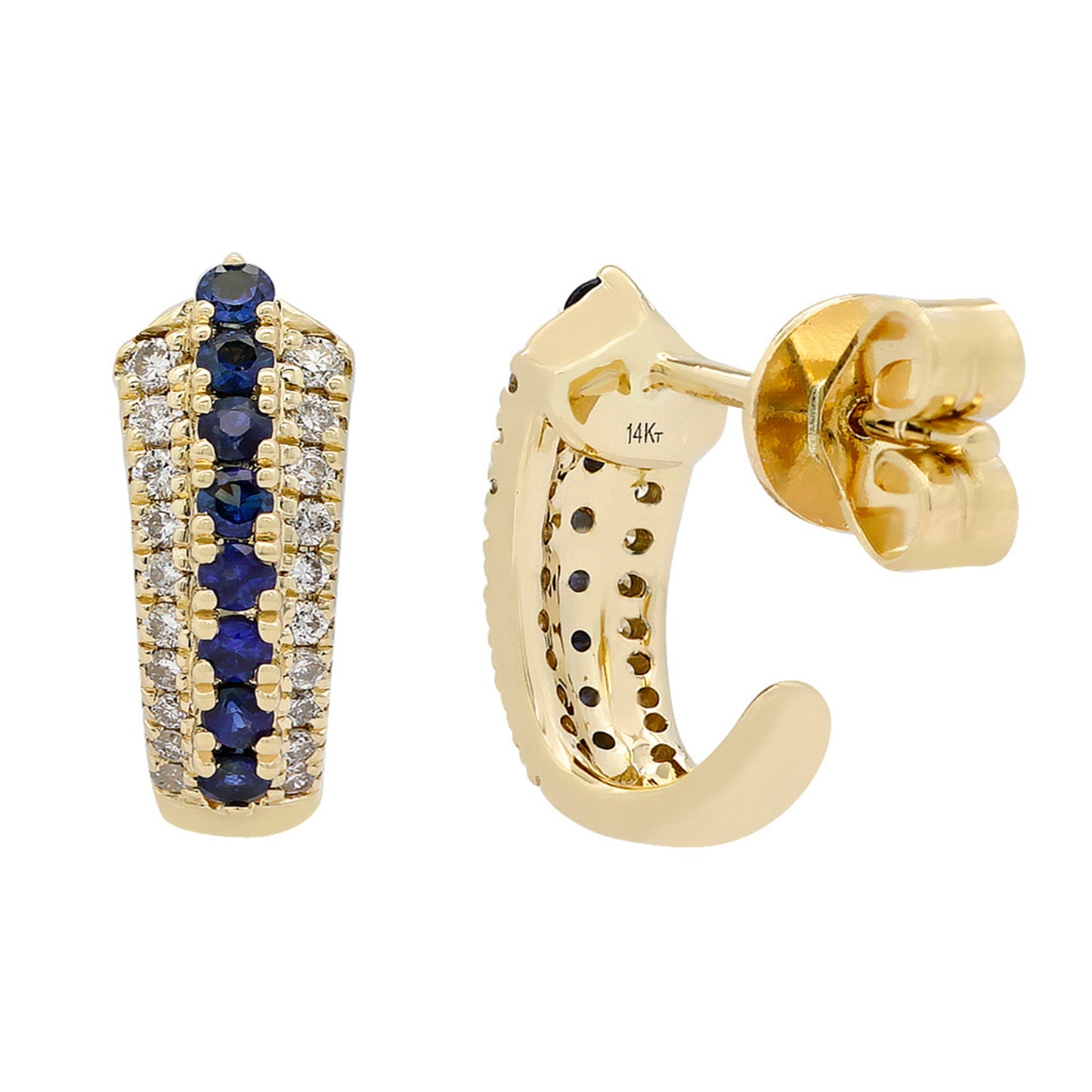 14K Gold Sapphire and Diamond Half Hoop Earrings for Women