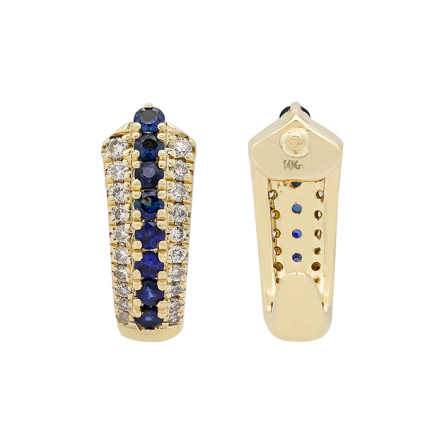 14K Gold Sapphire and Diamond Half Hoop Earrings for Women
