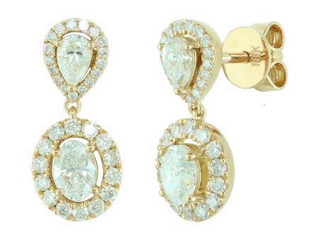 18K Yellow Gold Pear Oval Cut Diamond Earrings