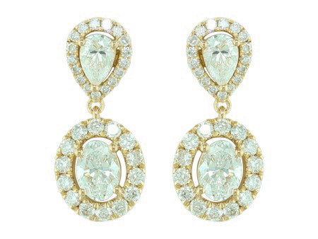 18K Yellow Gold Pear Oval Cut Diamond Earrings