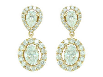 18K Yellow Gold Pear Oval Cut Diamond Earrings