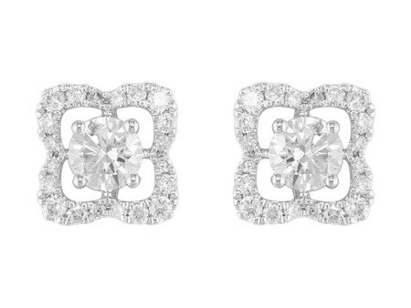 18K White Gold Round Brilliant Diamond Clover Stud Earrings