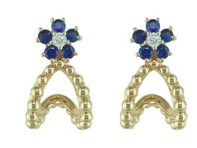 14K Yellow Gold Sapphire and Diamond Flower Earrings