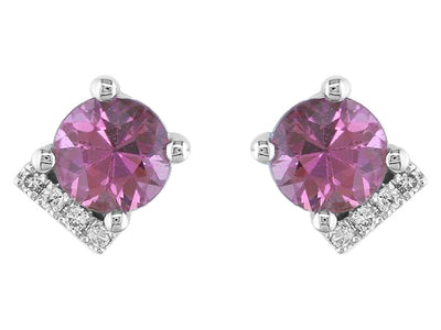 14K White Gold Pink Sapphire and Diamond Stud Earrings