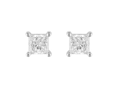 14K White Gold Princess Cut Diamond Stud Earrings