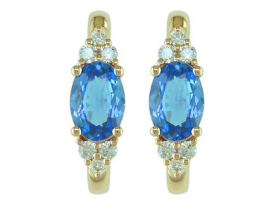 18K Yellow Gold Oval Cut Tanzanite Diamond Hoop Earrings