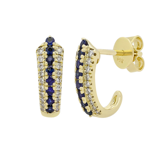 14K Gold Sapphire and Diamond Half Hoop Earrings for Women