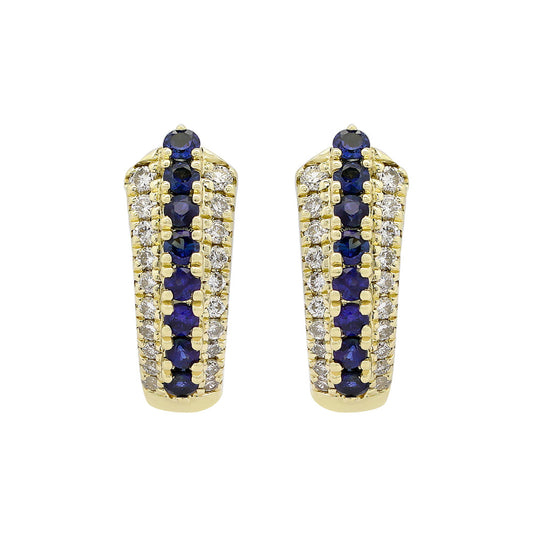 14K Gold Sapphire and Diamond Half Hoop Earrings for Women