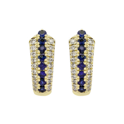 14K Gold Sapphire and Diamond Half Hoop Earrings for Women