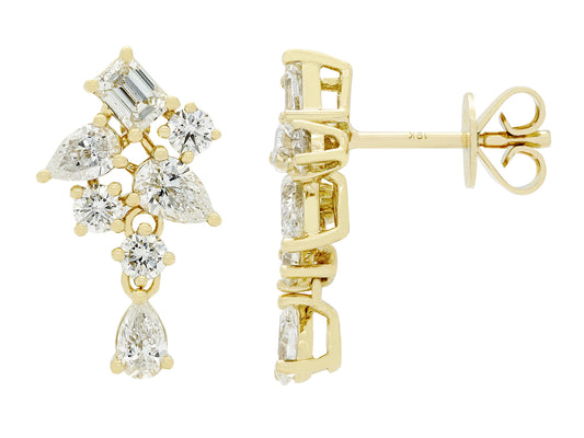 18K Yellow Gold Fancy Cut Cluster Drop Earrings