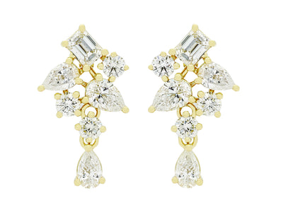 18K Yellow Gold Fancy Cut Cluster Drop Earrings