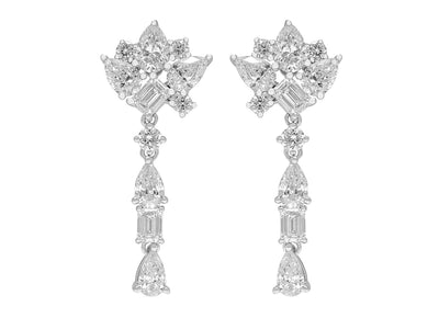 18K White Gold Fancy Cut Diamond Cluster Drop Earrings