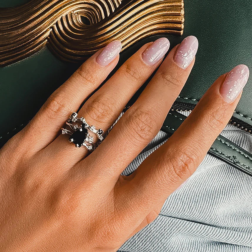 Black Obsidian Flow Ring & Black Onyx Stardust Band