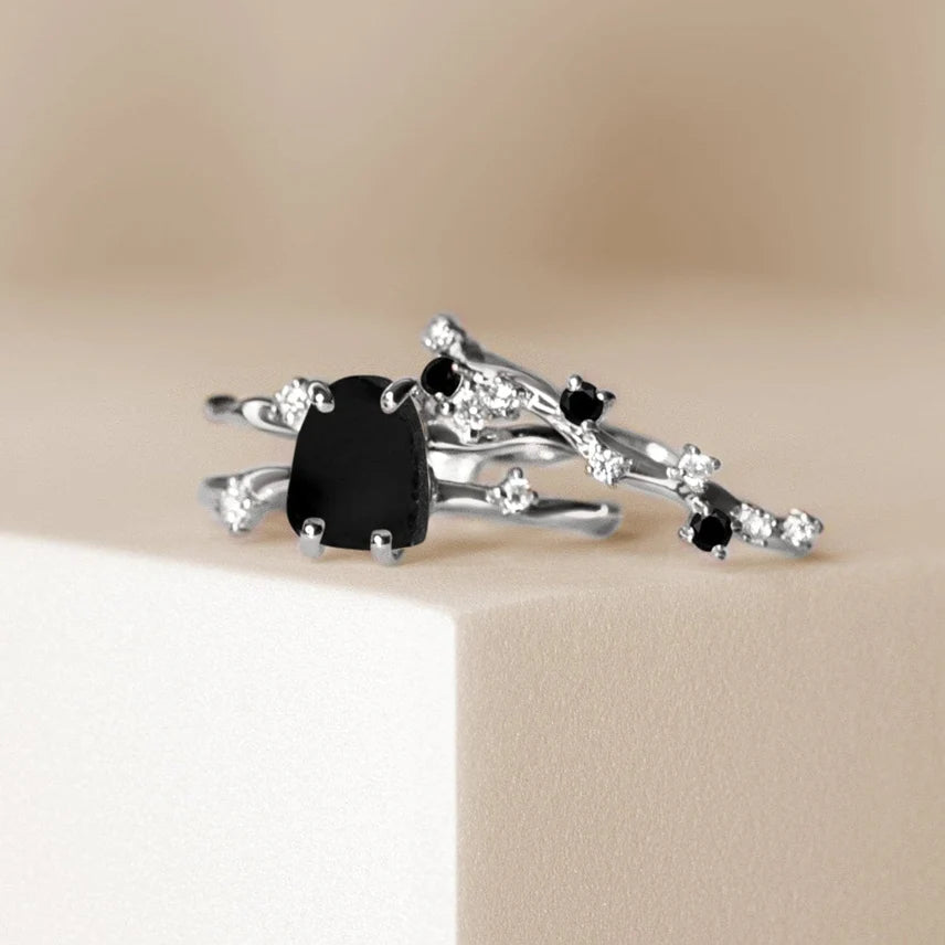 Black Obsidian Flow Ring & Black Onyx Stardust Band