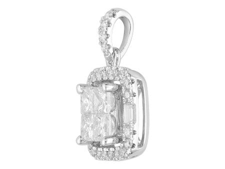 18K White Gold Princess Cut Diamond Pendant