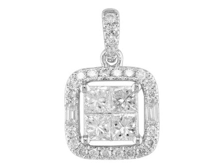 18K White Gold Princess Cut Diamond Pendant