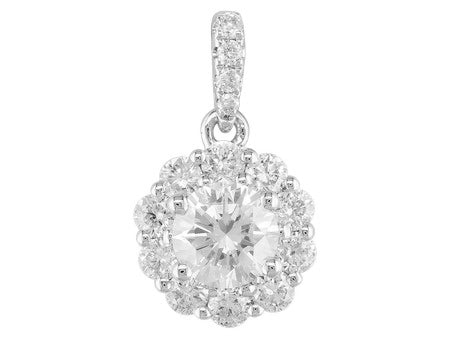 18K White Gold Halo Diamond Pendant