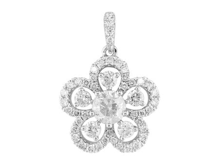 18K White Gold Flower Diamond Pendant