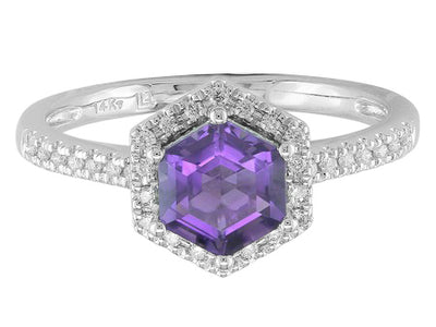 14K Gold Birthstone and Diamond Ring White/Yellow/Rose Gold